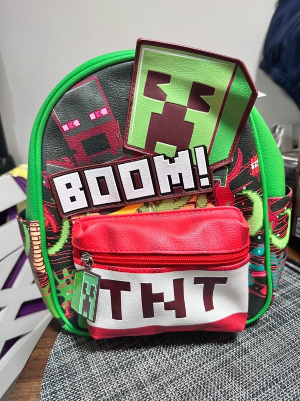 Minecraft mini Backpack in Bright Green & Red
